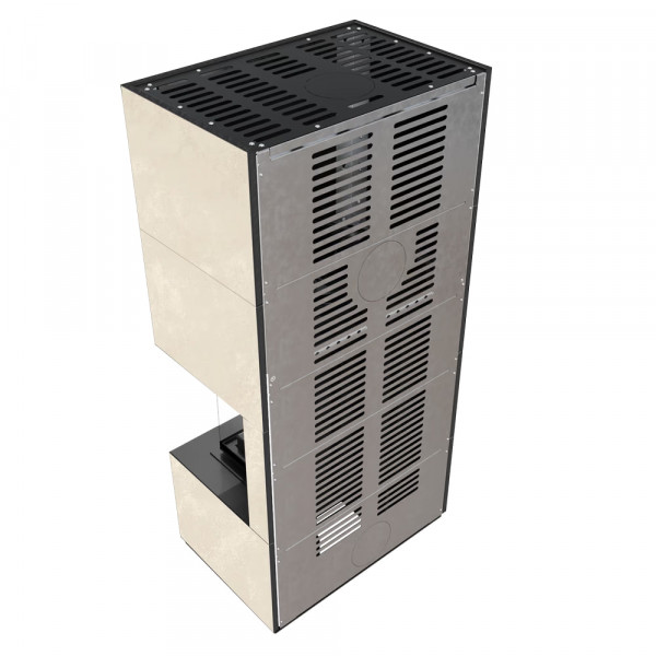 Камин Kratki FLOKI BOX правый 8 kW Ø 160  в корпусе с керамогранита OXIDE BIANCO