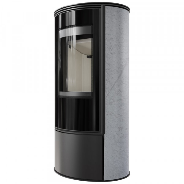 Стальная печь-камин Kratki ERIK Ø 150 в отделке аккумуляционной керамикой GRAY SATIN ( кВт)