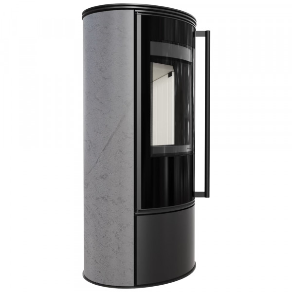 Стальная печь-камин Kratki ERIK Ø 150 в отделке аккумуляционной керамикой GRAY SATIN ( кВт)