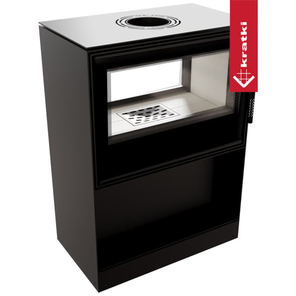 Стальная печь-камин Kratki KARI 80 тоннель со встроенной нишей для дров Ø 180 (12 кВт)